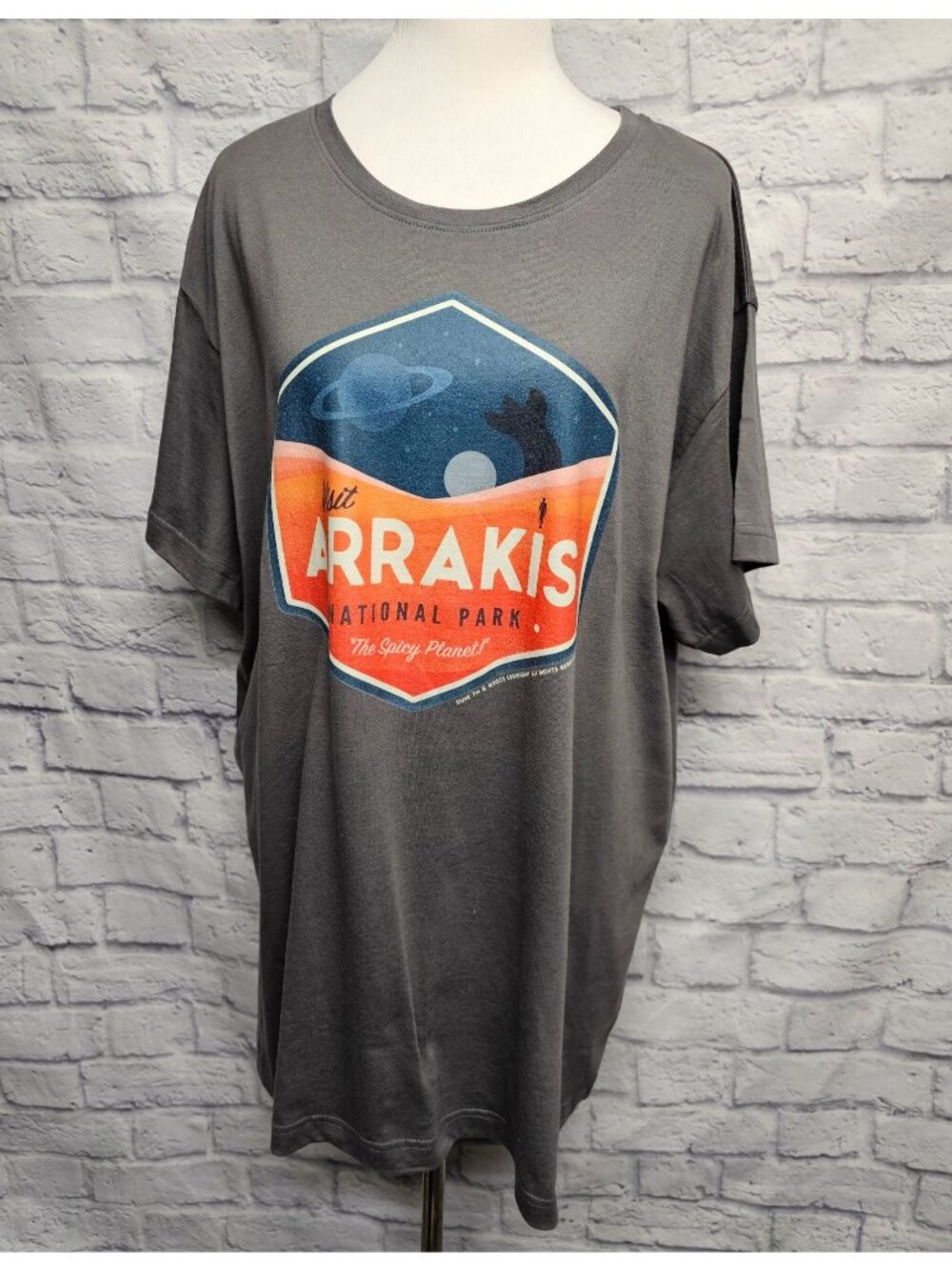 NEW LIVE AND TELL GRAY 3X WOMENS ARAKIS RETRO LIKE GRAPHIC BLUE RED T SHIRT TEE